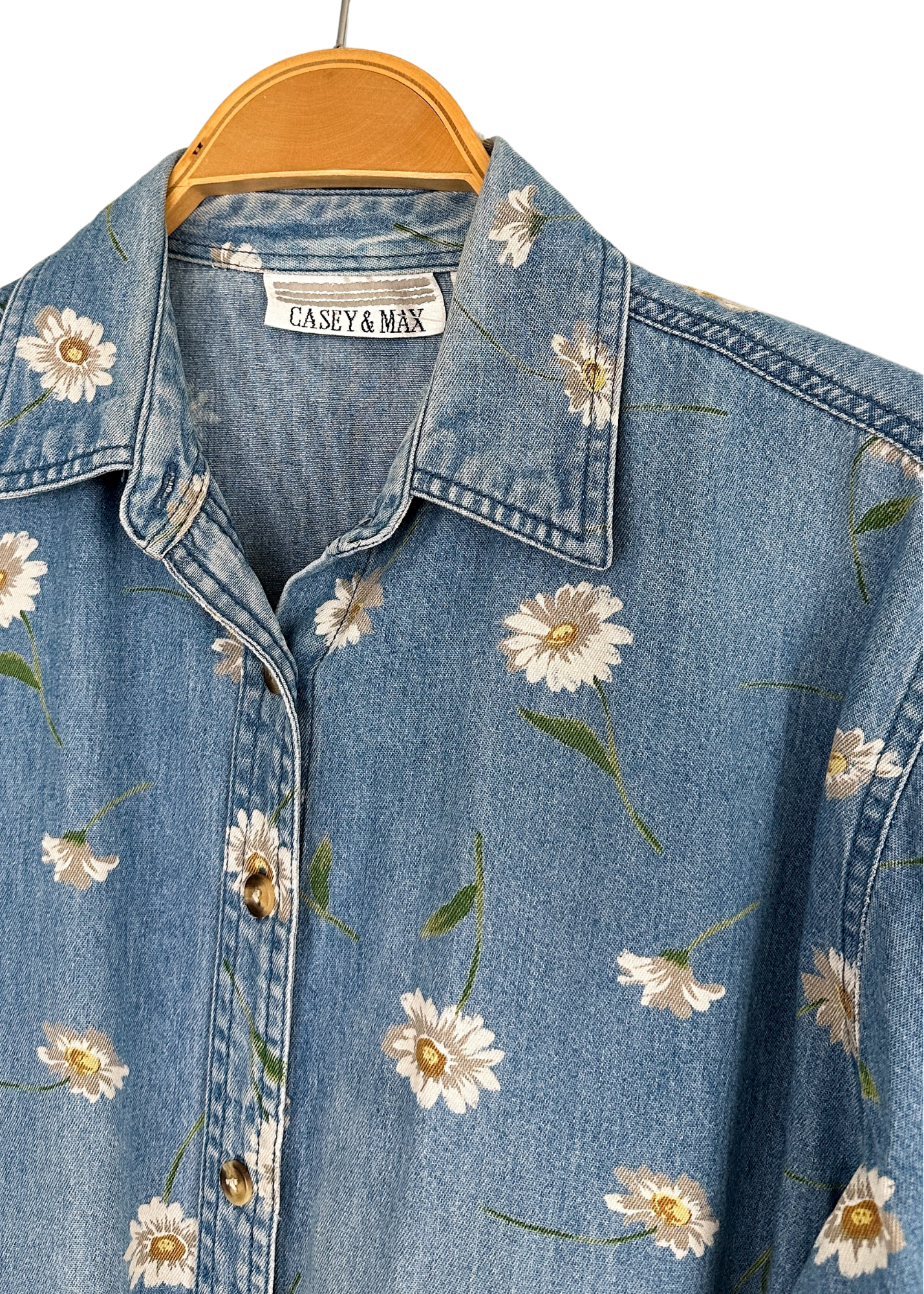 Vintage 90s Casey & Max Daisy Flower Denim Button Down Top