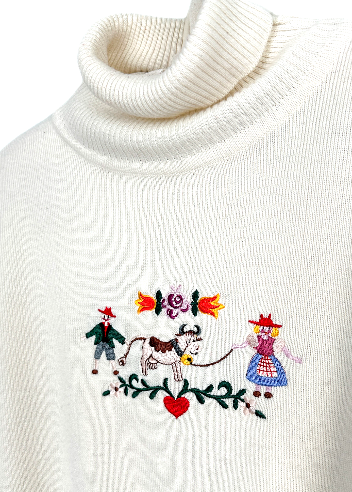 Vintage 80s David Meister Swiss/Austrian Emrboidered Novelty Turtleneck Sweater (S)