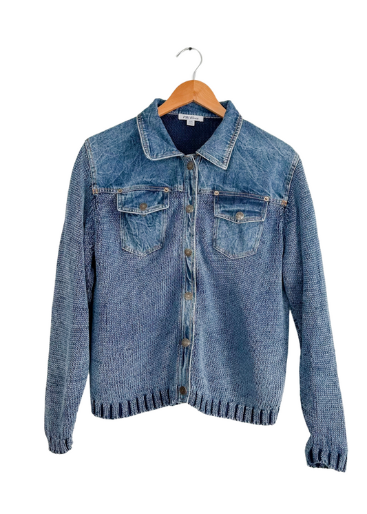 PBJ Blues Button Front Denim & Knit Sweater Jacket (M)