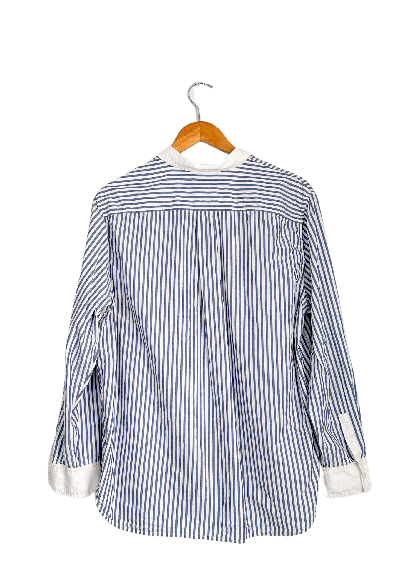 Everlane Must-Have Silky Cotton Mariner Blue and White Stripe Button Down Top (16)