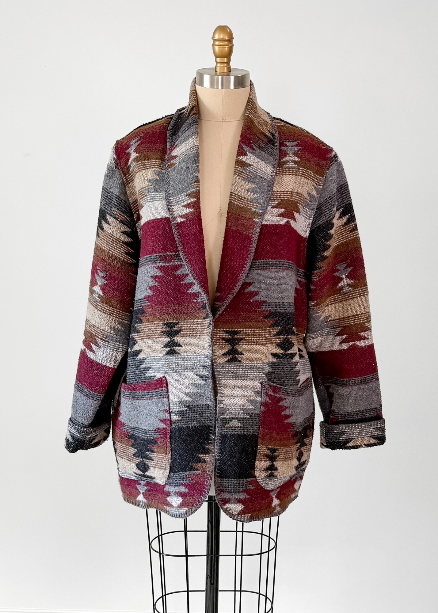 Vintage 90s Karen Kane USA Wool Blend Oversized Blanket Jacket Blazer (M)