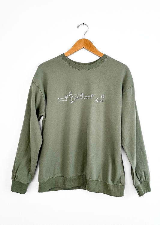 Dachshund Sage Green Pullover Sweatshirt (L)