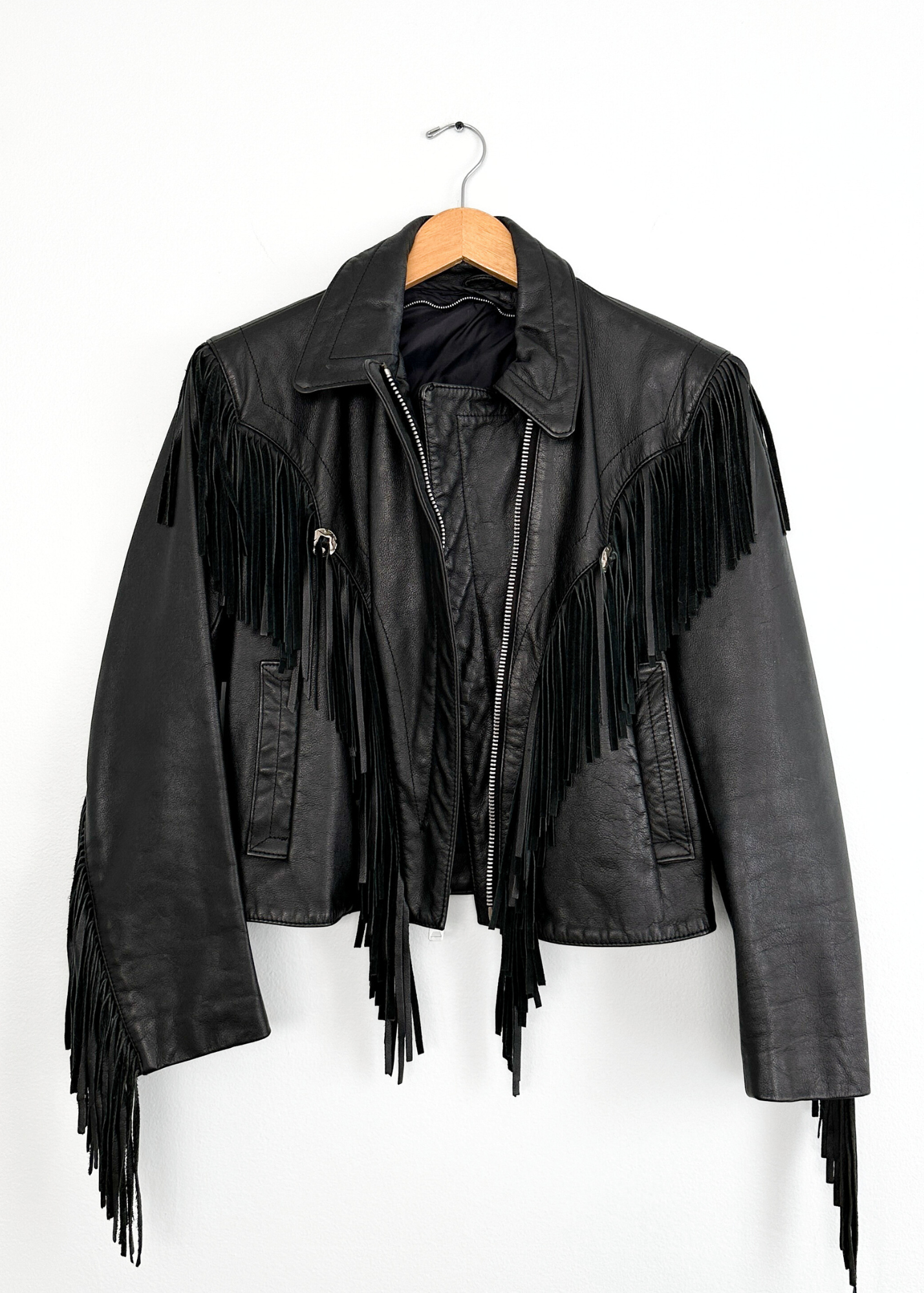 Vintage Black Leather Fringe Western Coat (6)