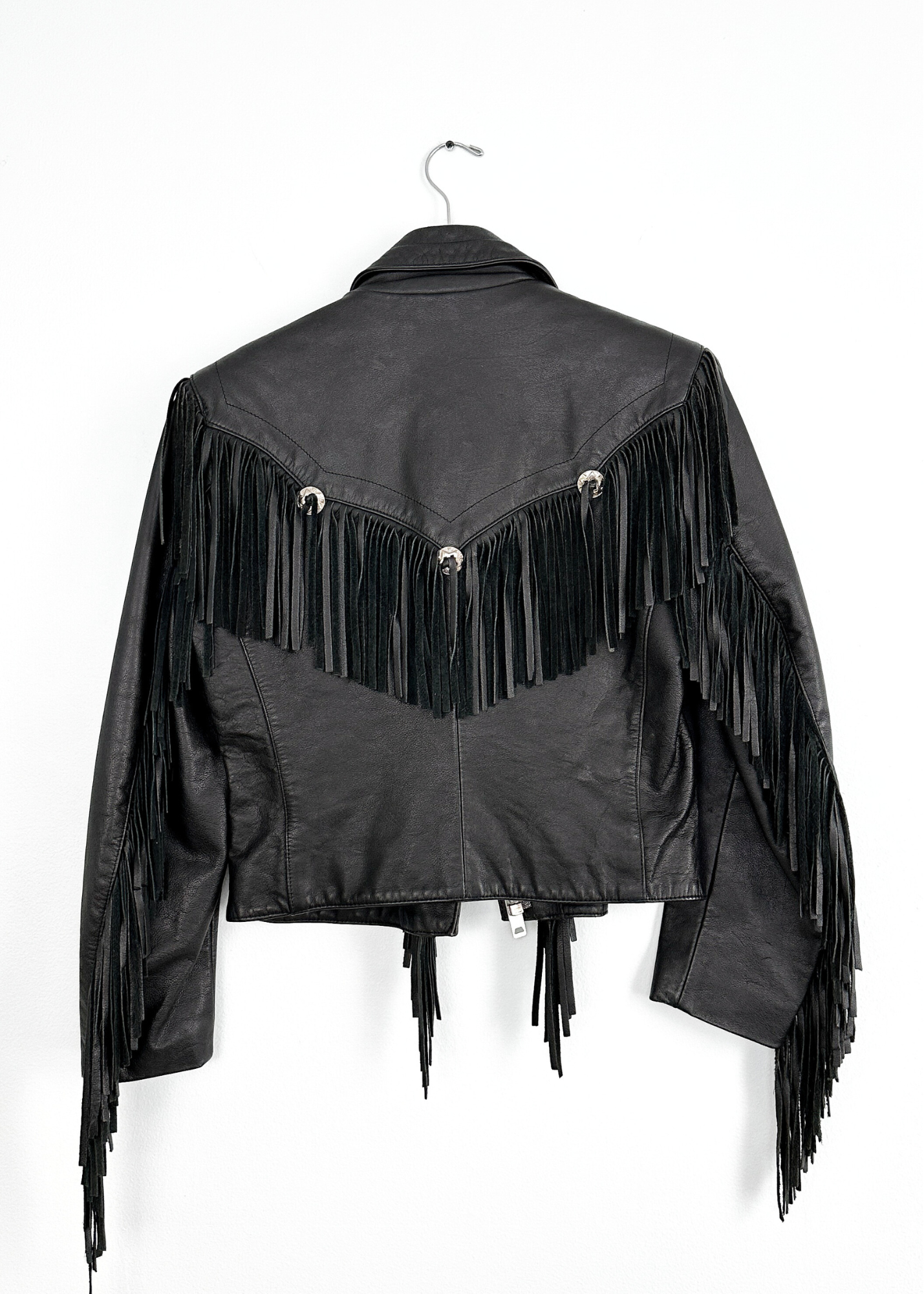 Vintage Black Leather Fringe Western Coat (6)