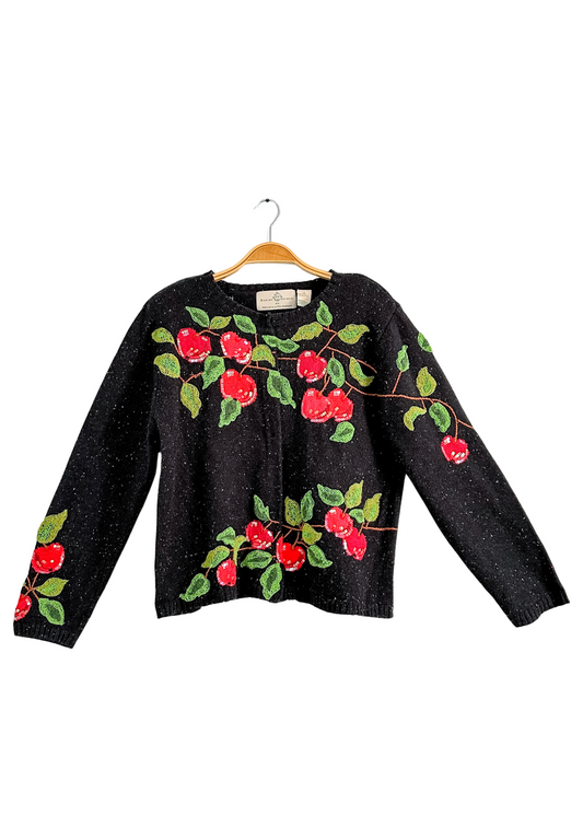 Design Options by Philip and Jane Gordon Black Apple Embroidered Cardigan (M)