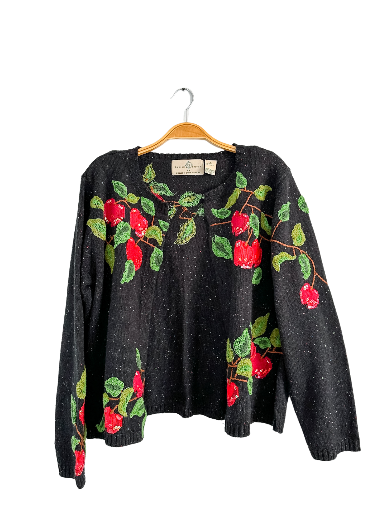 Design Options by Philip and Jane Gordon Black Apple Embroidered Cardigan (M)