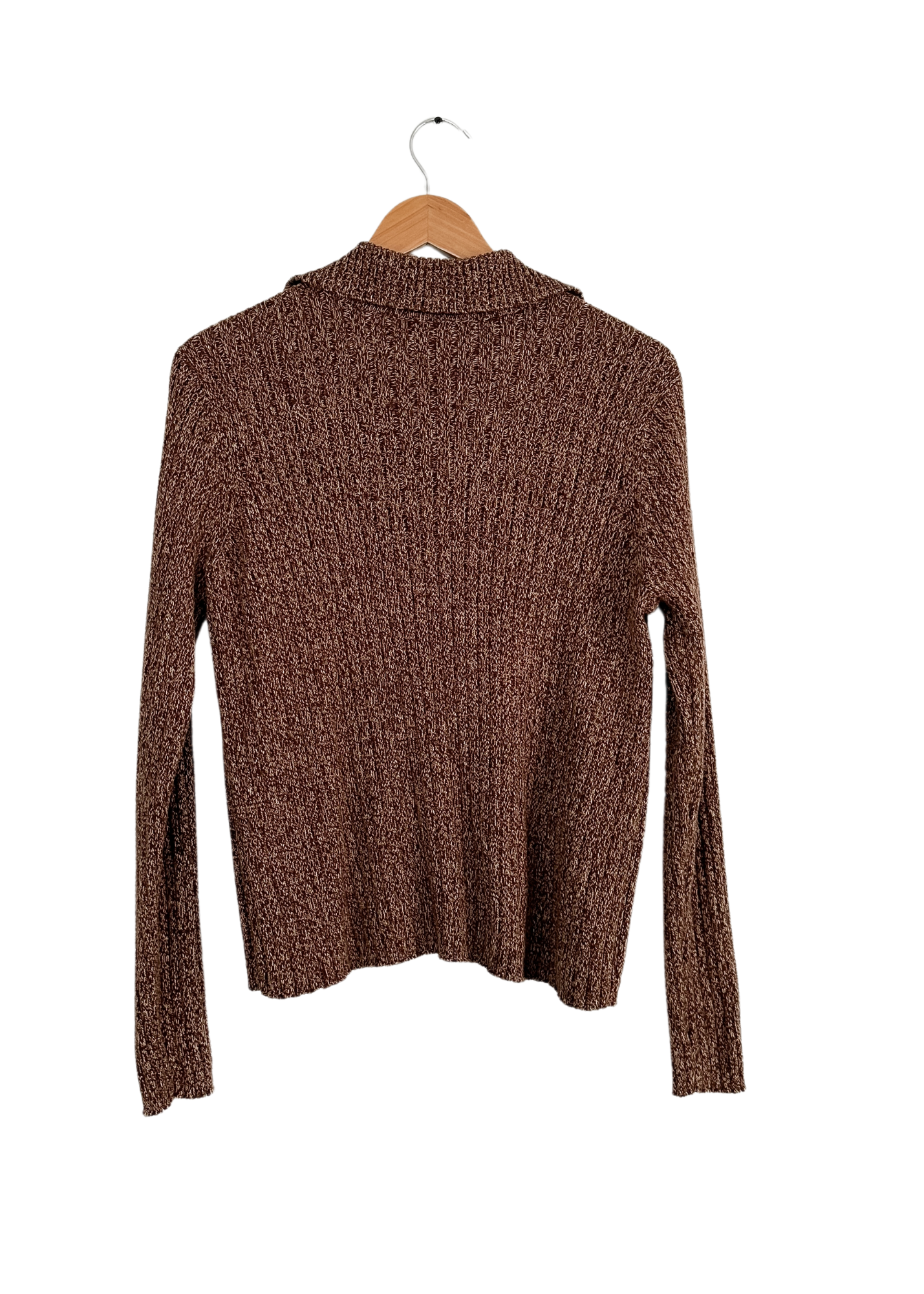 Brown & Tan Knit Collared Pullover Sweater (M)