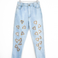Vintage 80s / 90s Fredricks of Hollywood Light Wash Heart Mesh Cutouts Jeans