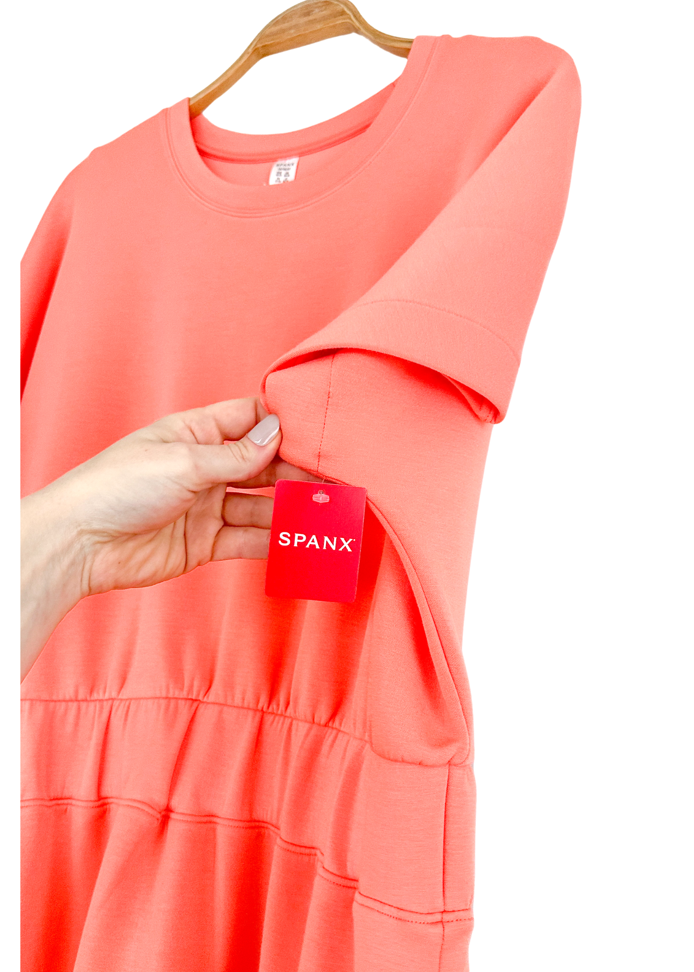 NEW Spanx AirEssentials Cinched " Scuba "T-Shirt Dress in Sunset Peach (1X)