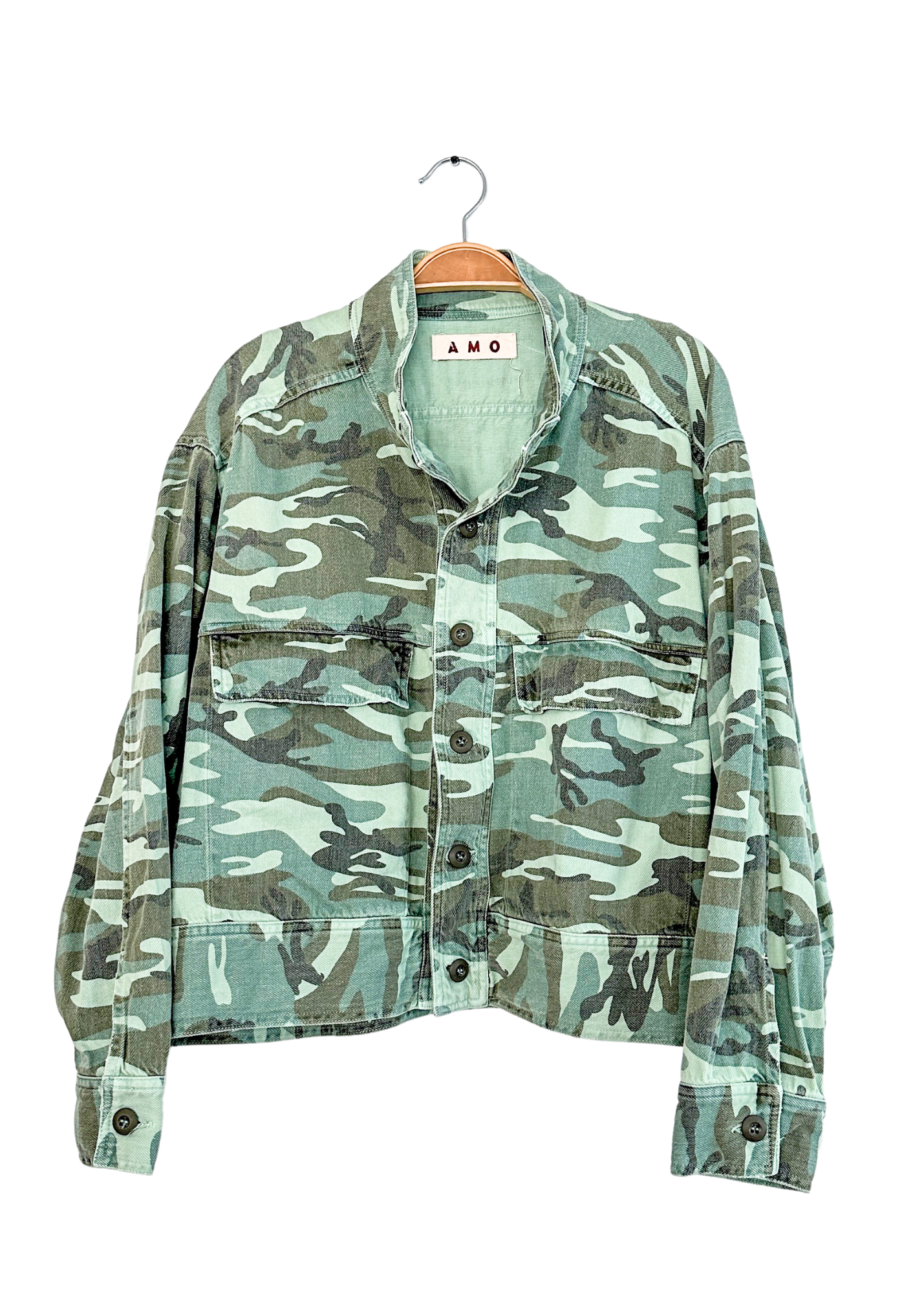 Anthropologie Amo Army Patch Green Camo Jacket (M)