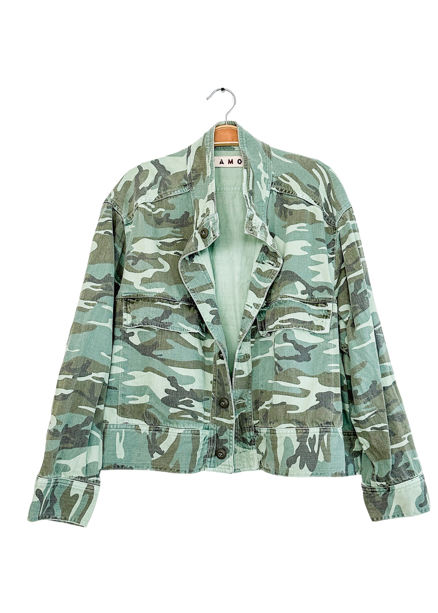 Anthropologie Amo Army Patch Green Camo Jacket (M)