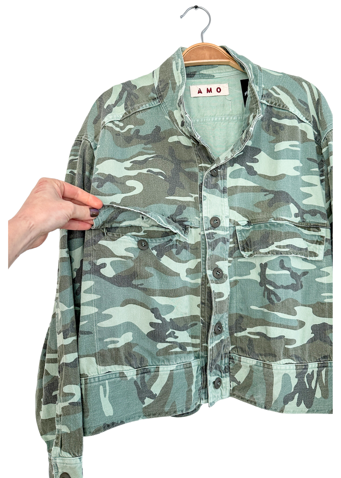 Anthropologie Amo Army Patch Green Camo Jacket (M)