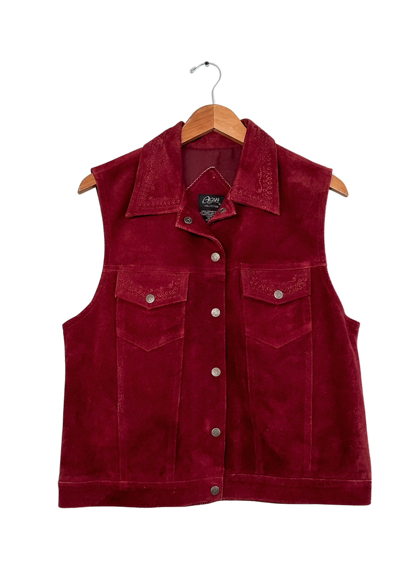 Vintage Agapo Collection Dark Red Suede Leather Embroidered Vest