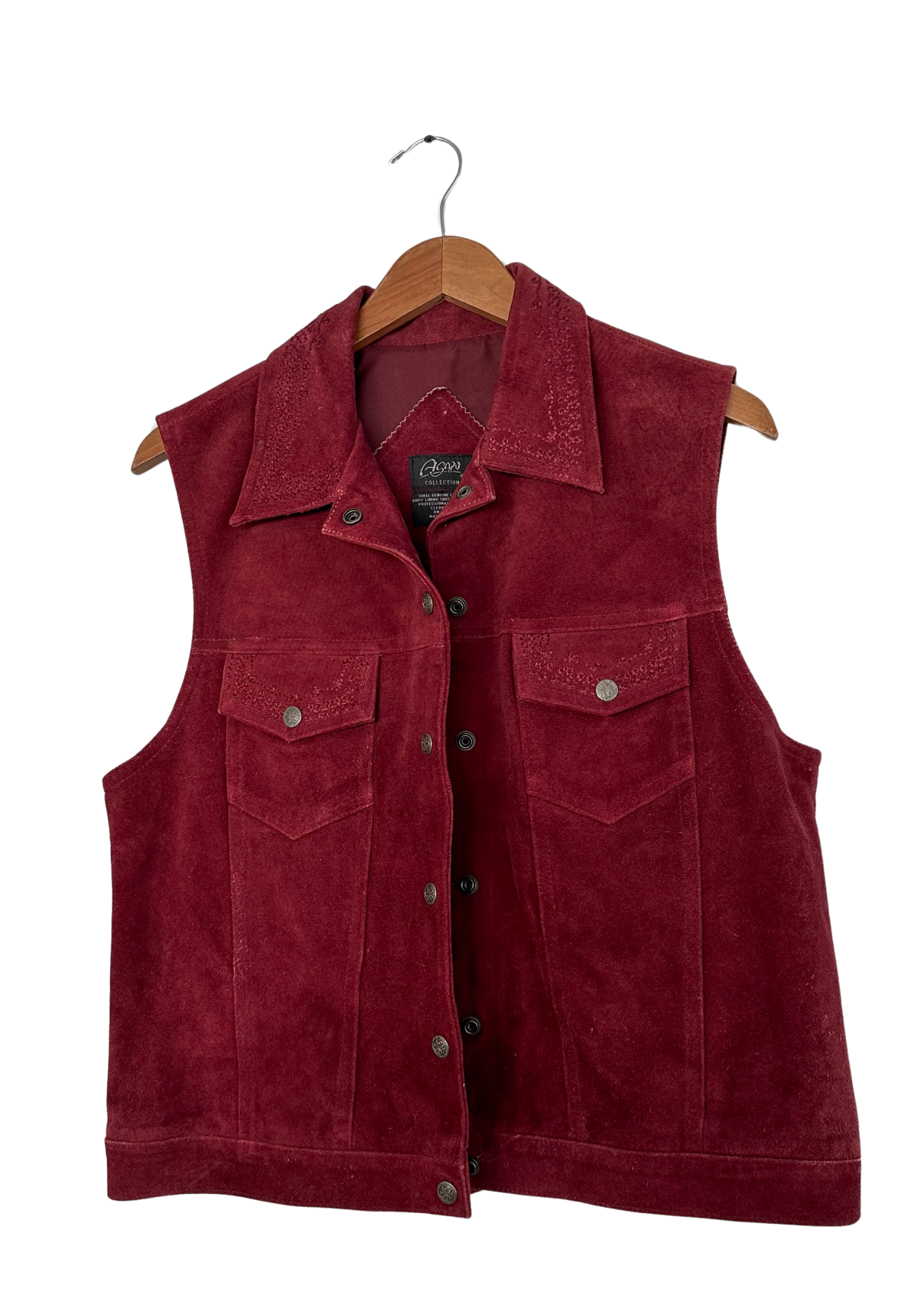 Vintage Agapo Collection Dark Red Suede Leather Embroidered Vest