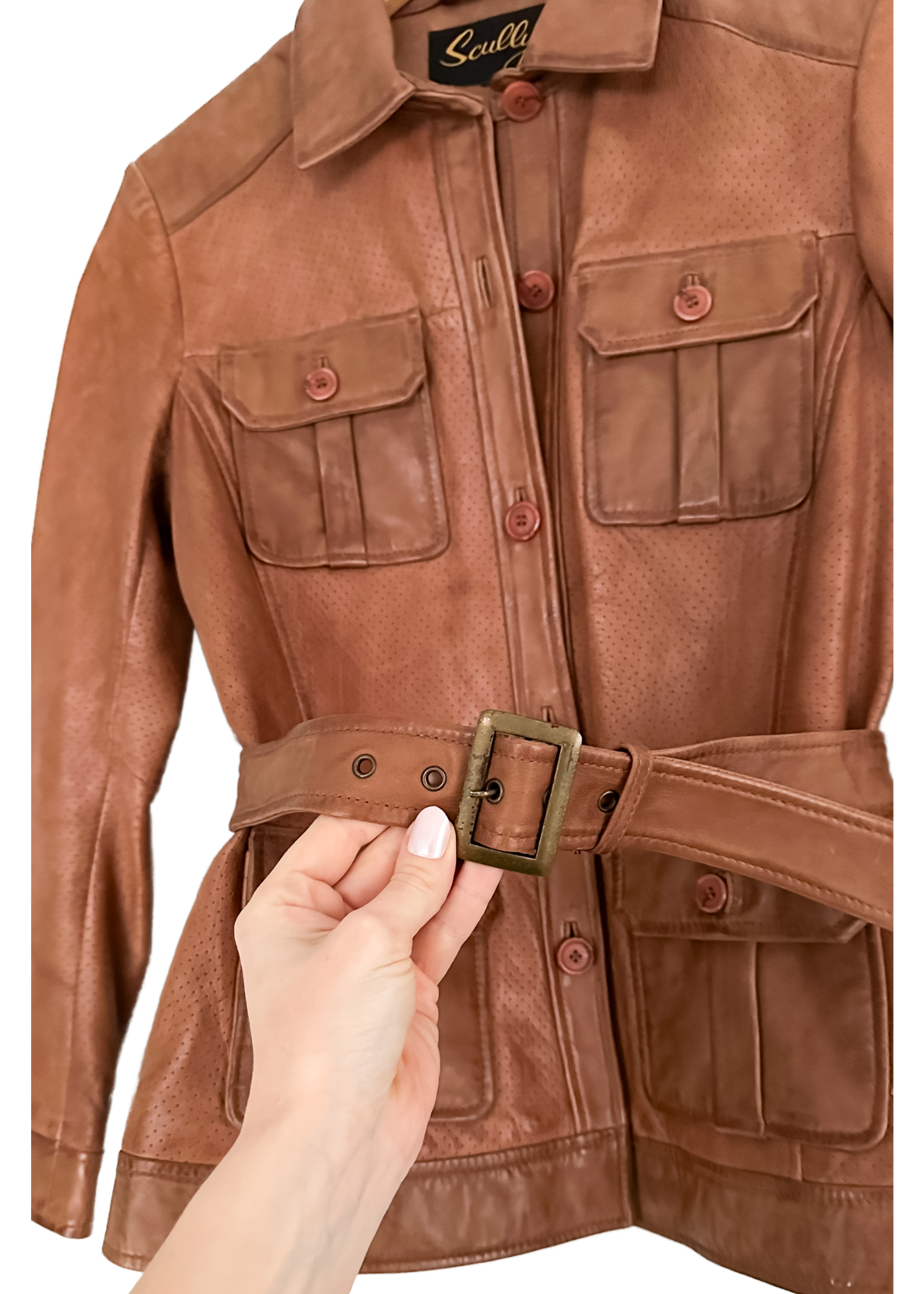 Vintage Scully Light Brown Belted Leather Jacket (S)