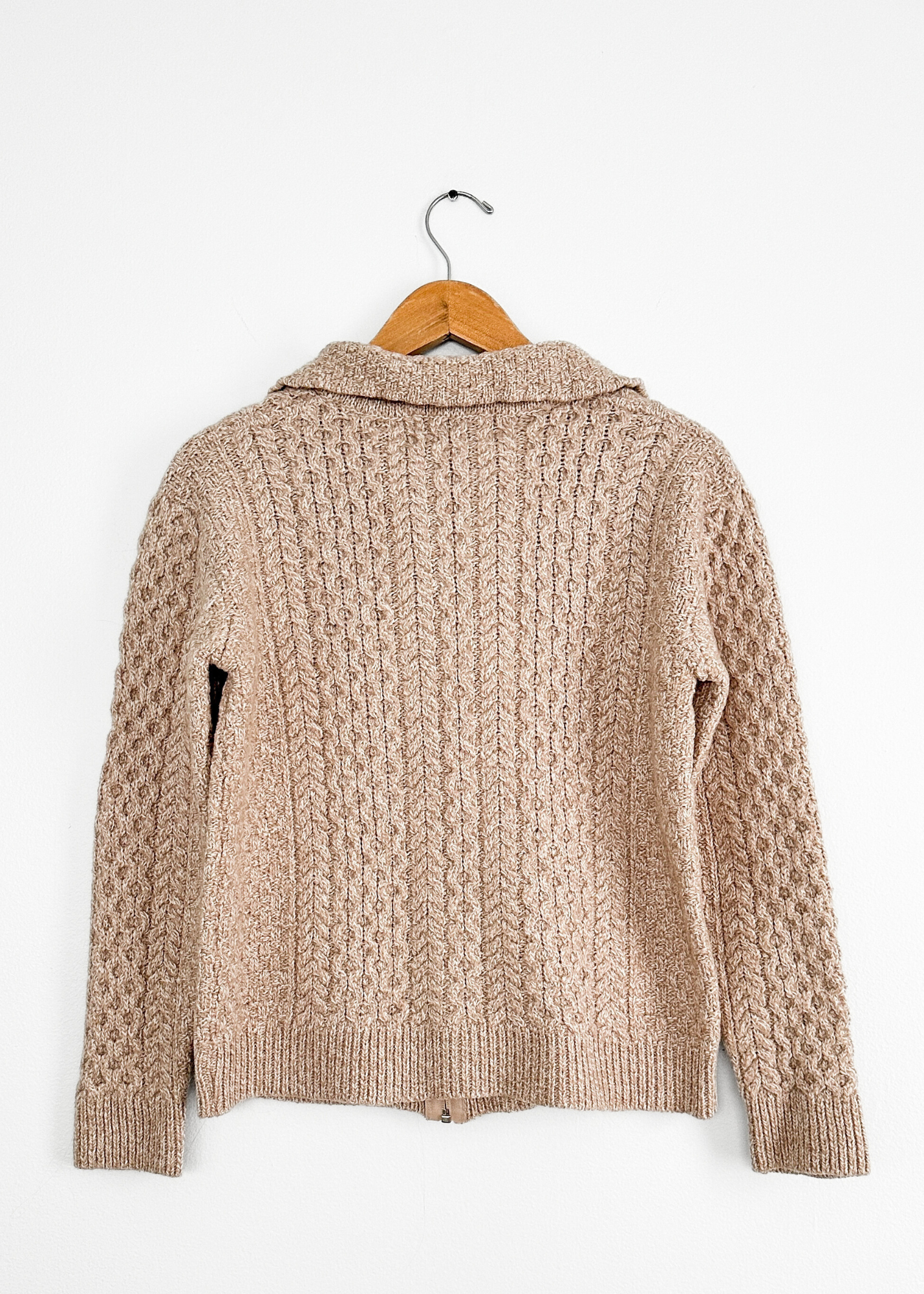 Original Aran Co. Irish Light Brown Cable Knit Zip Front Knit Sweater (M)