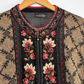 Icelandic Designs Brown & Black Floral Embroidered Wool Zip Knit Jacket Sweater (XL)