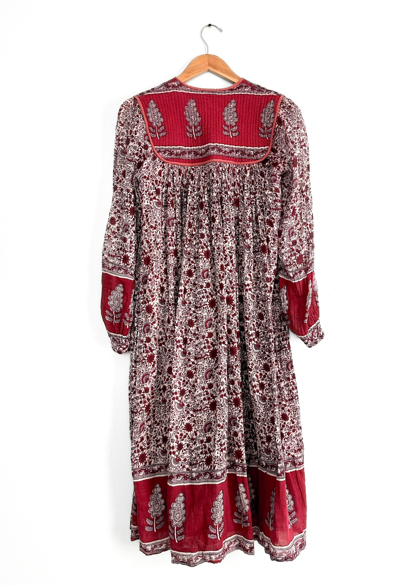 Vintage Red India Cotton Gauze Peasant Midi Dress (M)