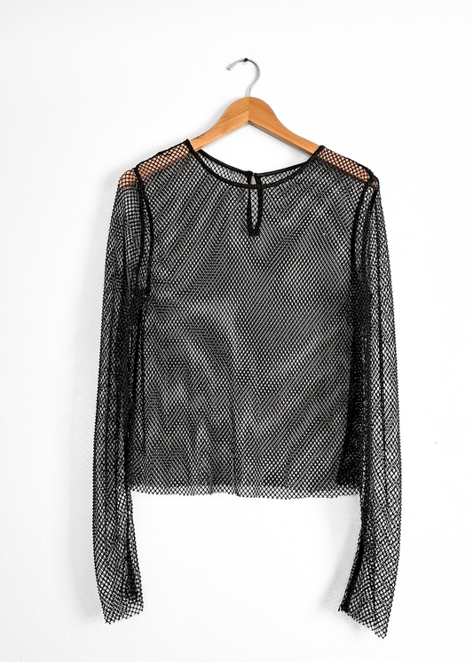 Vintage 00s Beaded Mesh Long Sleeve Top (L)