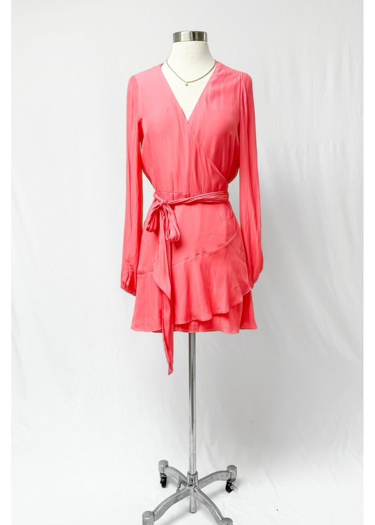 NEW Ramy Brook Reed Long Sleeve Wrap Dress in Petal Coral Pink (XS)