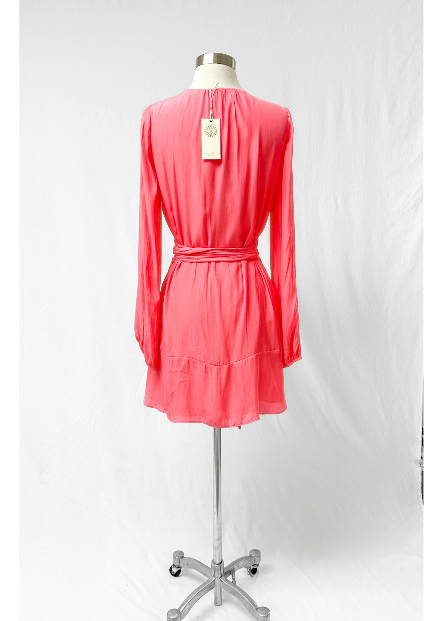 NEW Ramy Brook Reed Long Sleeve Wrap Dress in Petal Coral Pink (XS)