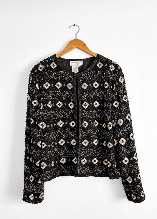 Black Silk Beaded Embroidered Jacket (1X)