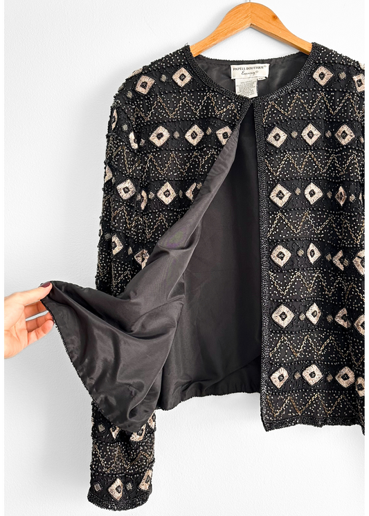 Black Silk Beaded Embroidered Jacket (1X)