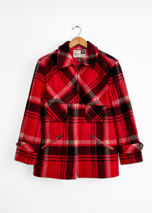 Ralph Lauren Women's Red Plaid Wool Zipped Jacket USA (6)