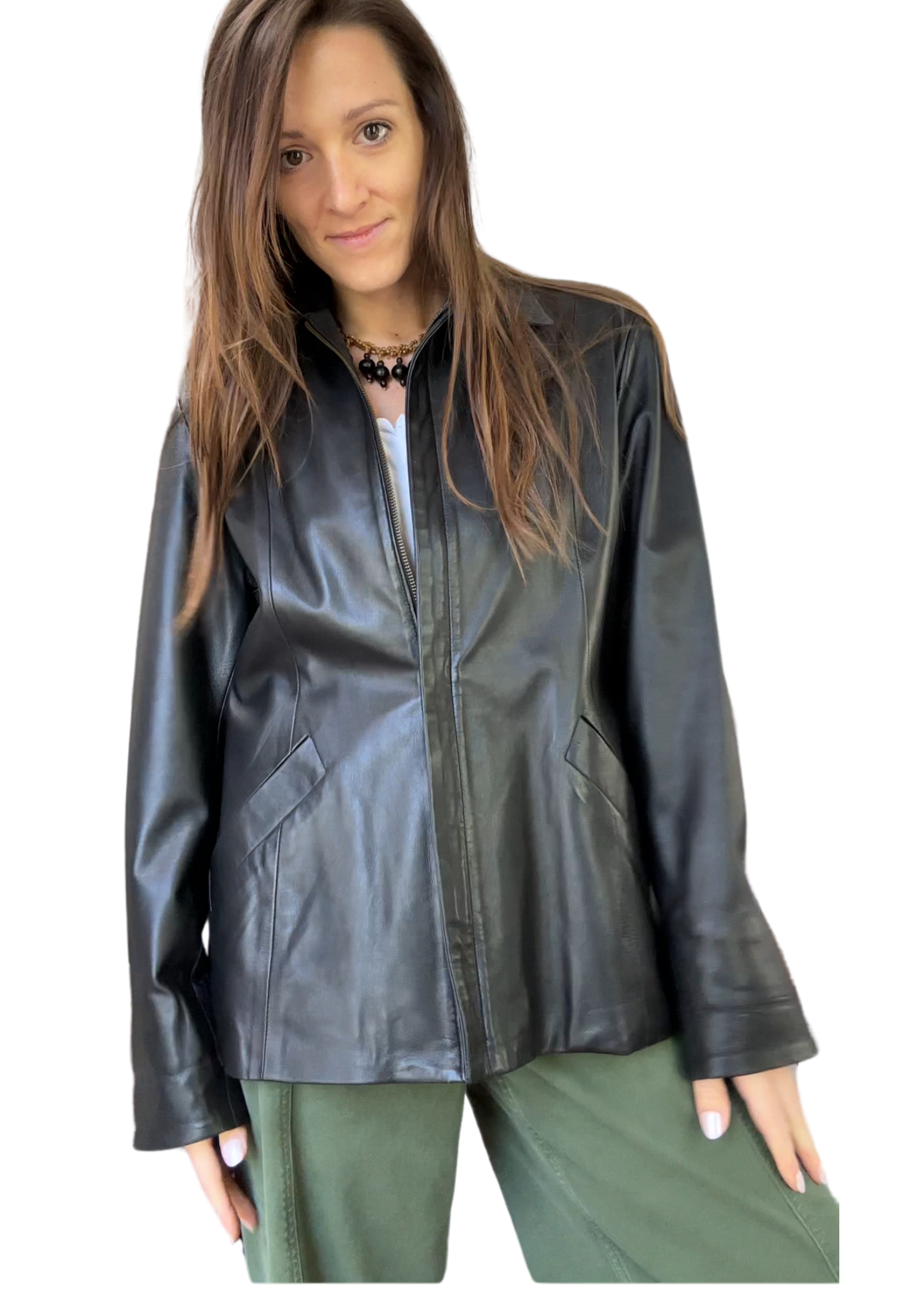 Vintage 00s Black Italian Leather Zip Women's Jacket (L or 10/12)