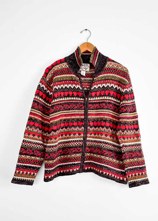 Vintage 2002 Heirloom Collectibles Heart Stripe Knit Zip Cardigan (XL)