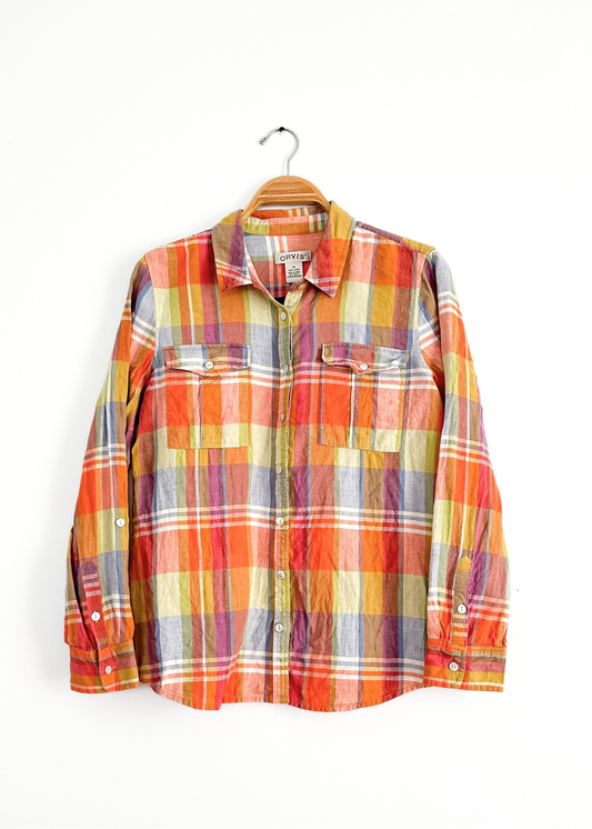 Orvis Summer Plaid Linen Button Down Top (14)