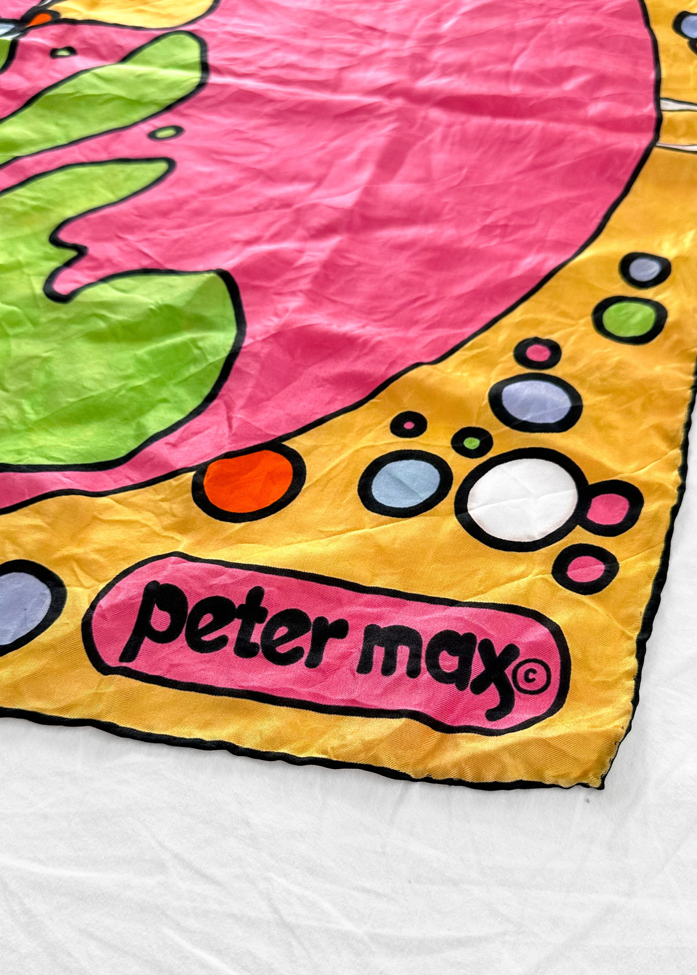 Vintage 60s Peter Max LOVE Pop Art Silk Scarf 26" x 26" made in Japan