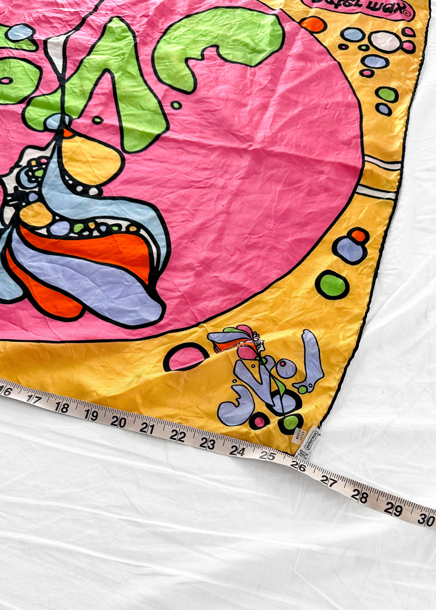 Vintage 60s Peter Max LOVE Pop Art Silk Scarf 26" x 26" made in Japan