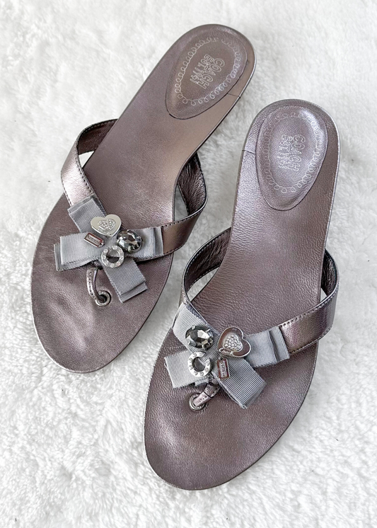 Coach Metallic Pewter Silver Charm Sandals (9.5)