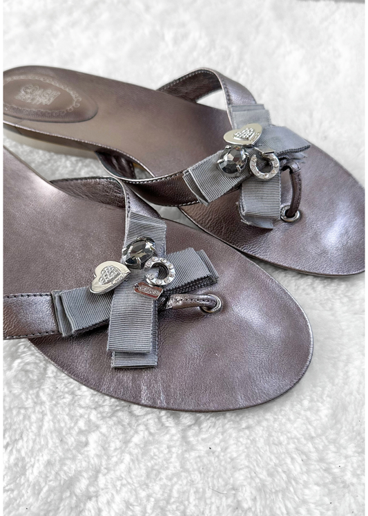 Coach Metallic Pewter Silver Charm Sandals (9.5)