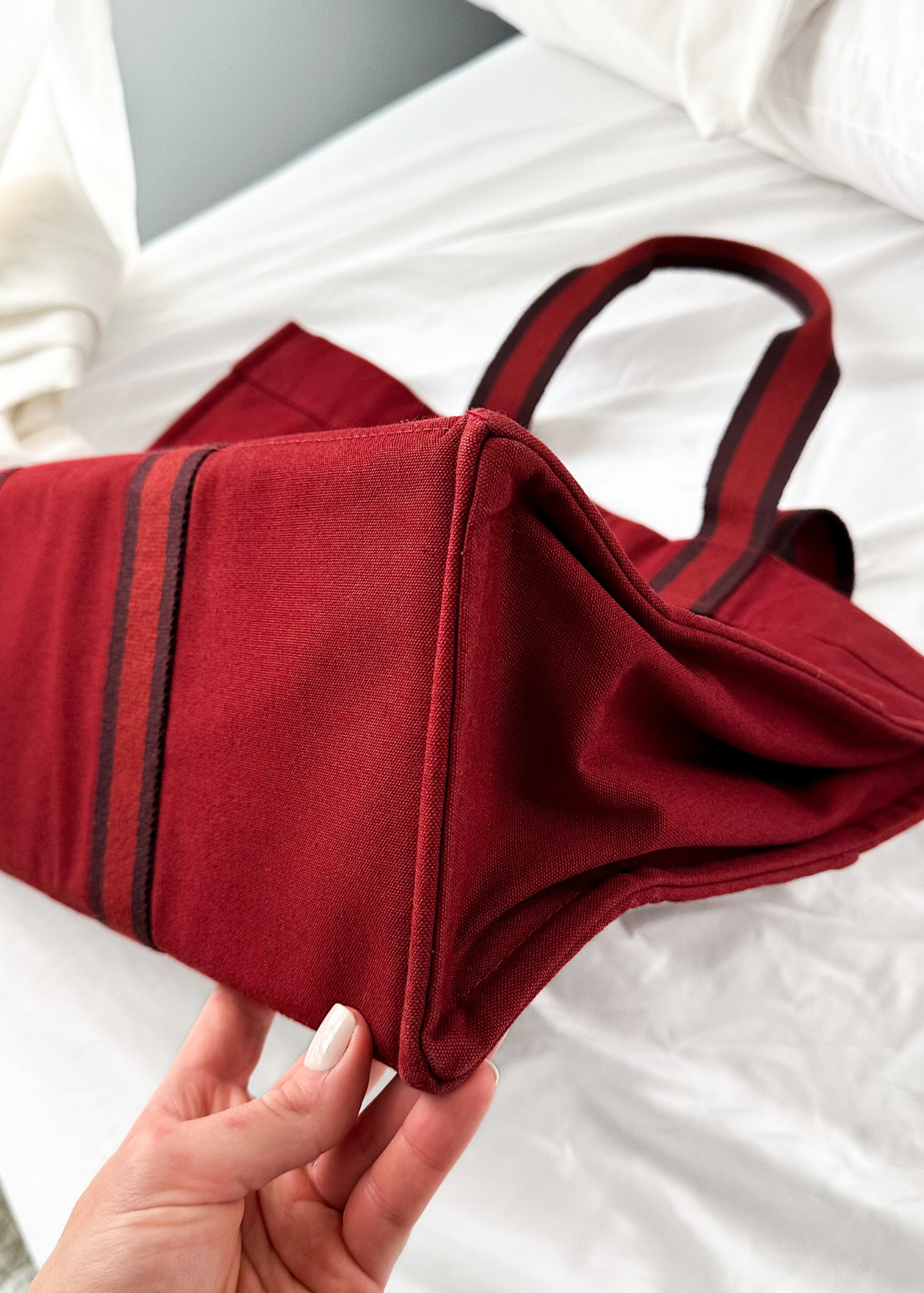Hermès Bordeaux Red 100% Cotton Heavy Canvas Extra Large Tote Bag