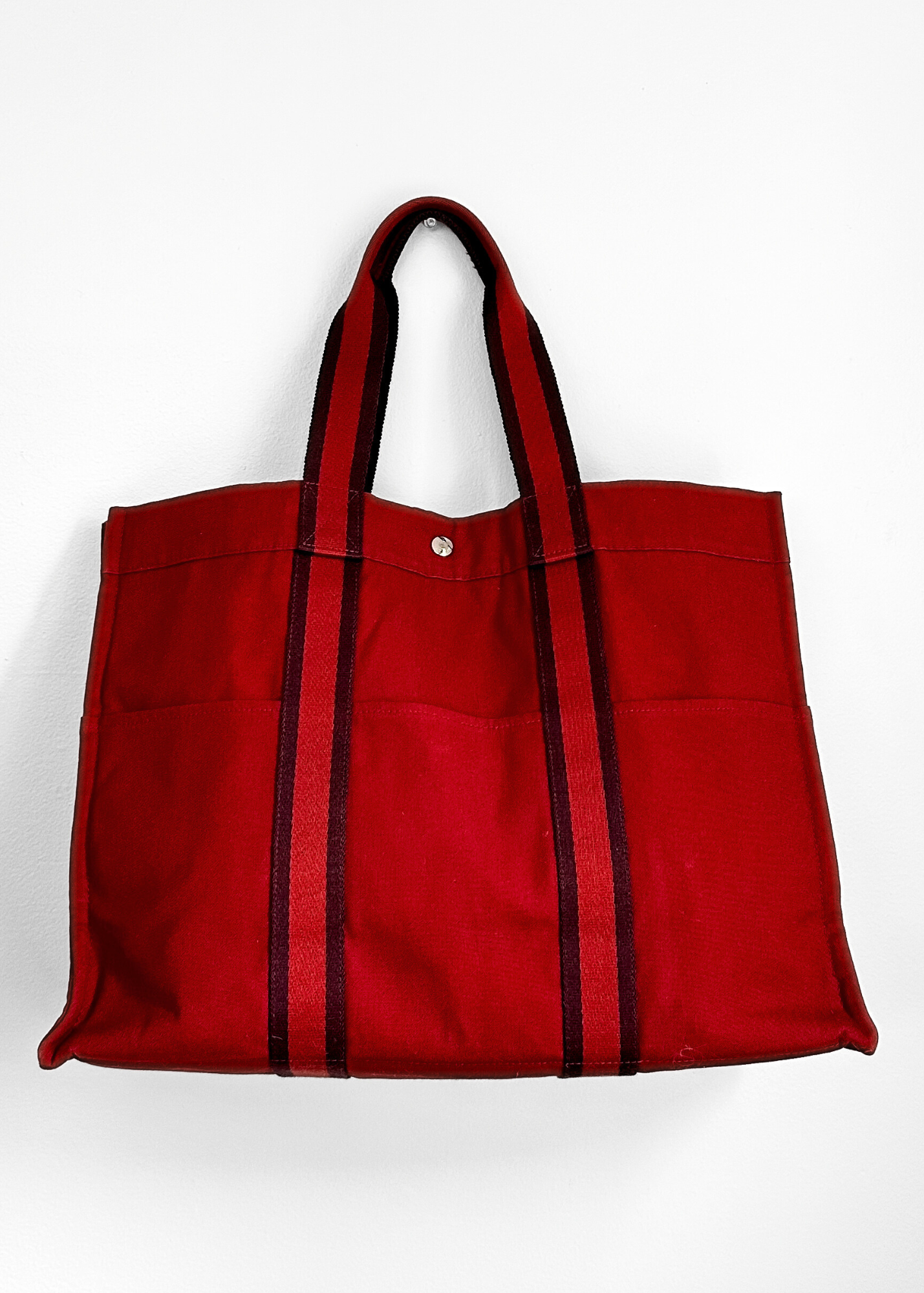 Hermès Bordeaux Red 100% Cotton Heavy Canvas Extra Large Tote Bag