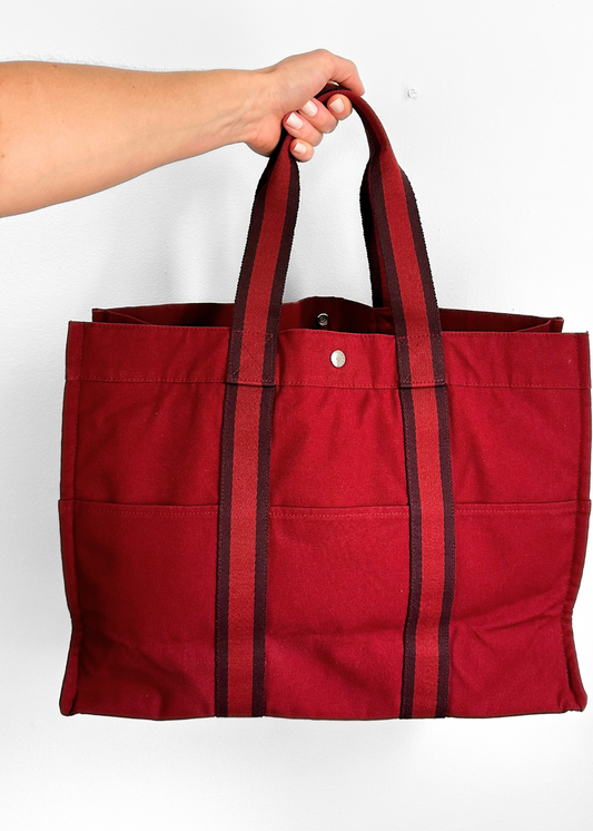 Hermès Bordeaux Red 100% Cotton Heavy Canvas Extra Large Tote Bag