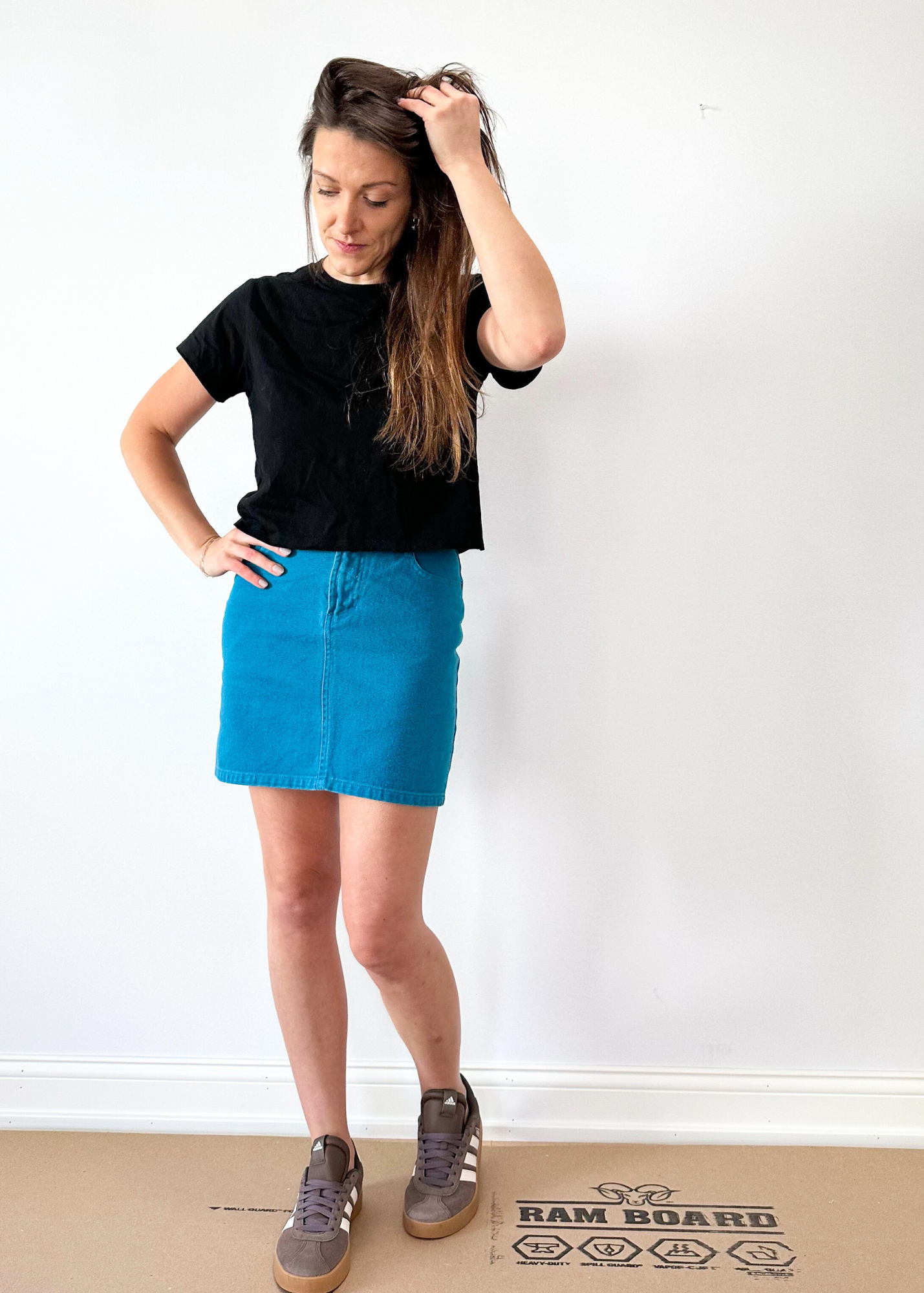 Vintage 90s Columbia Turquoise Denim Mini Skirt (S)