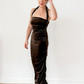 Vintage 90s Hugo Buscati Brown Velvet Ruched Halter Dress