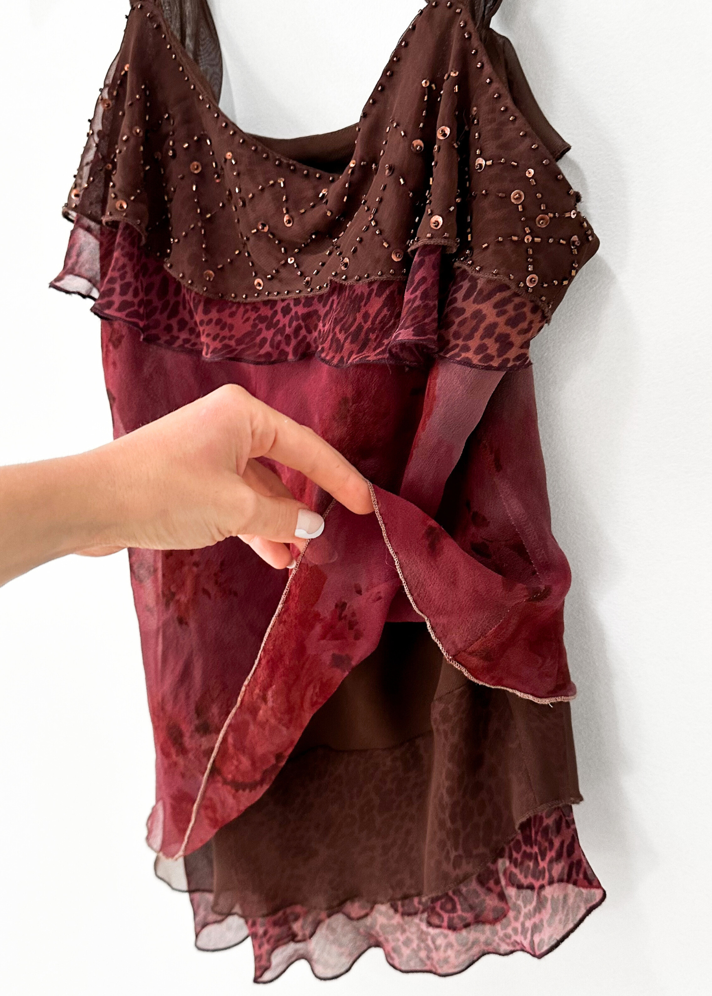 Vintage 00s New York City Design Co. Layered Silk & Sequin Top (M)