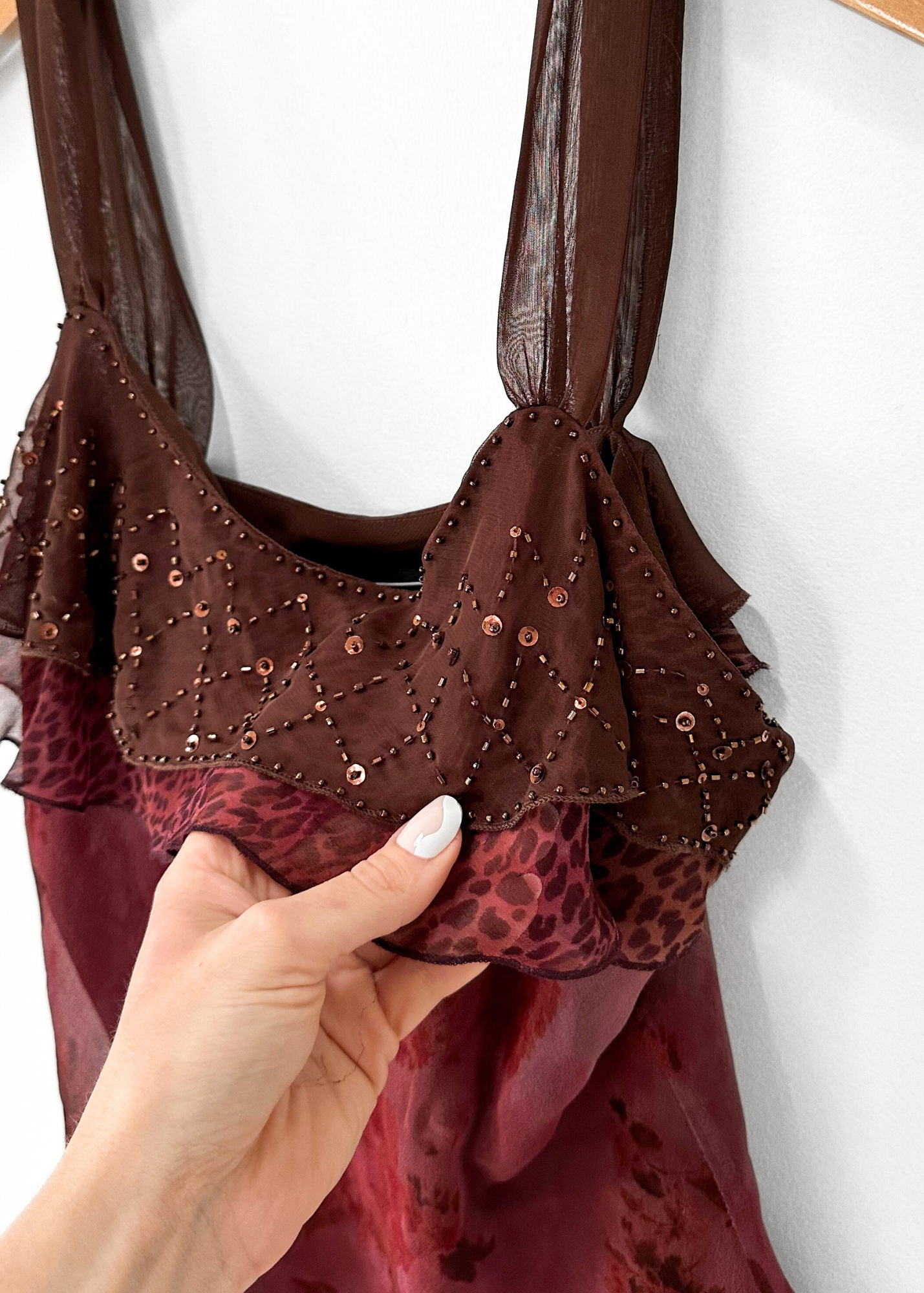 Vintage 00s New York City Design Co. Layered Silk & Sequin Top (M)