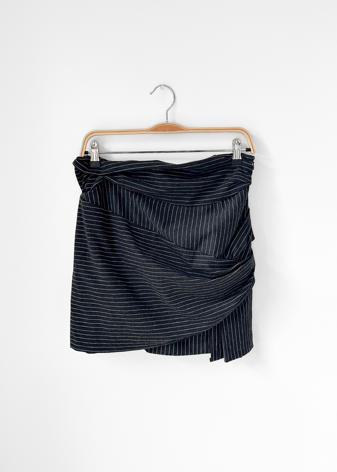 Thakoon Addition Charcoal Gray Pinstripe Draped Mini Skirt (6)