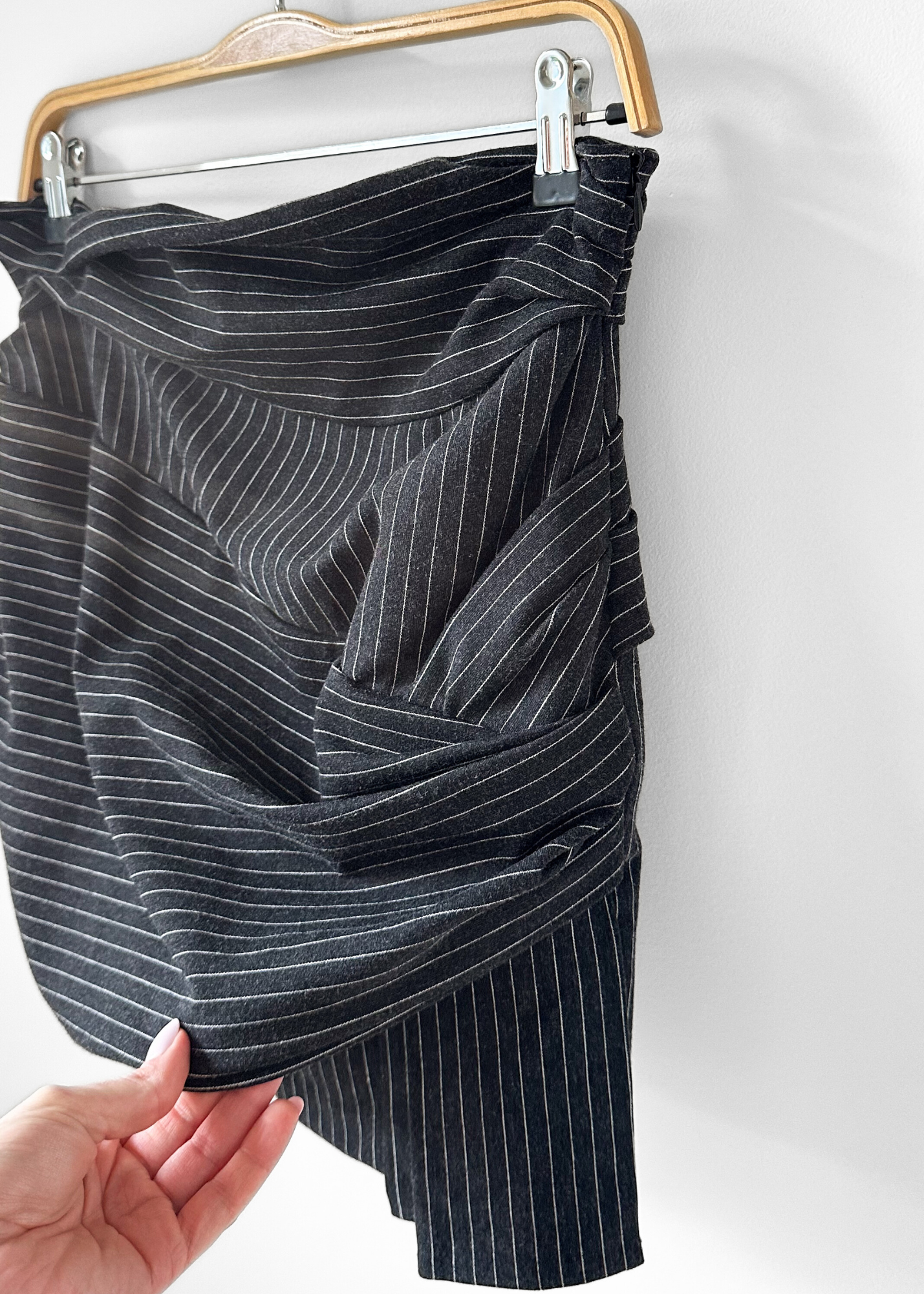 Thakoon Addition Charcoal Gray Pinstripe Draped Mini Skirt (6)