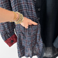 Mara Gibbucci Black Red Plaid Contrast Linen Button Jacket (L)