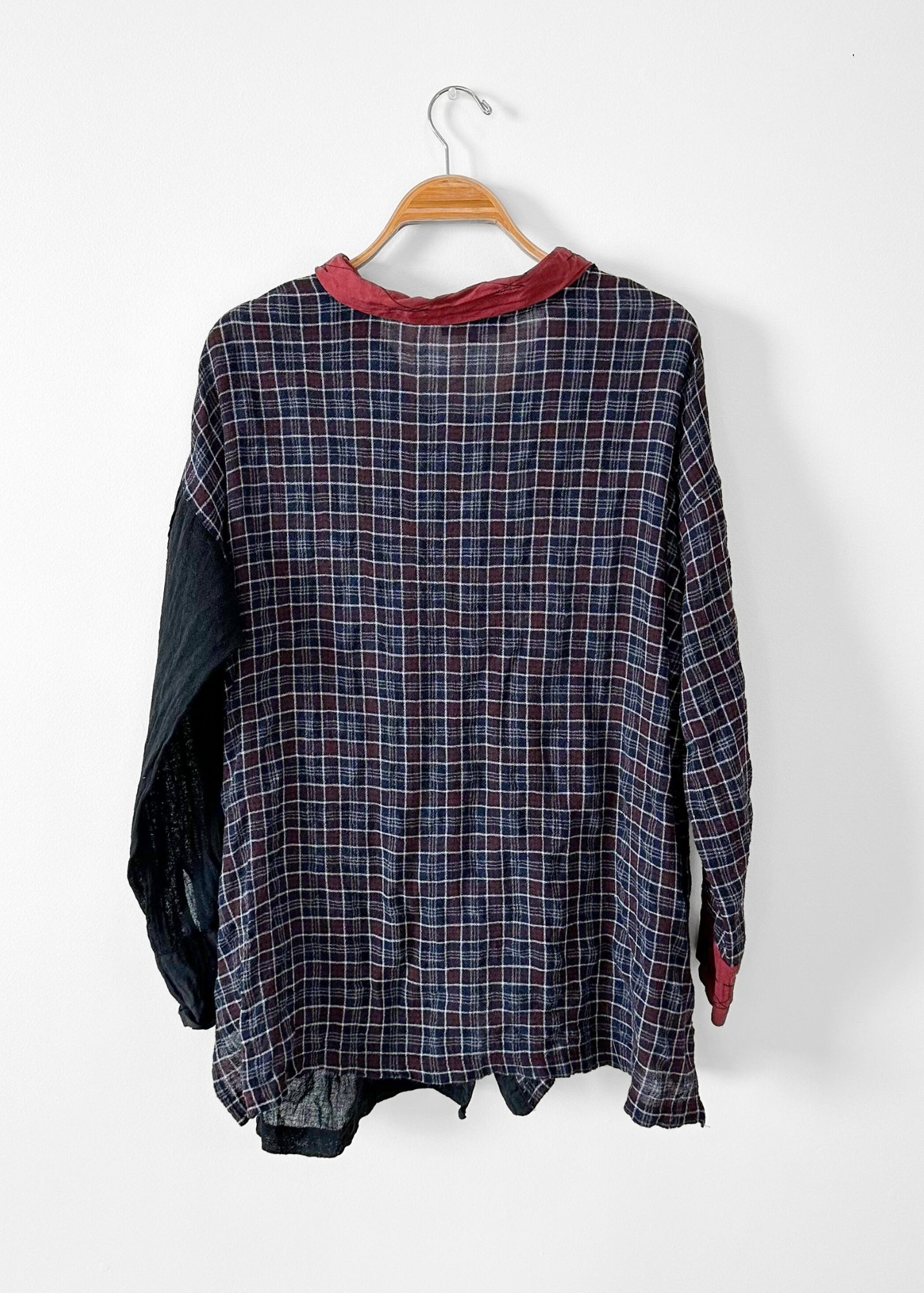 Mara Gibbucci Black Red Plaid Contrast Linen Button Jacket (L)