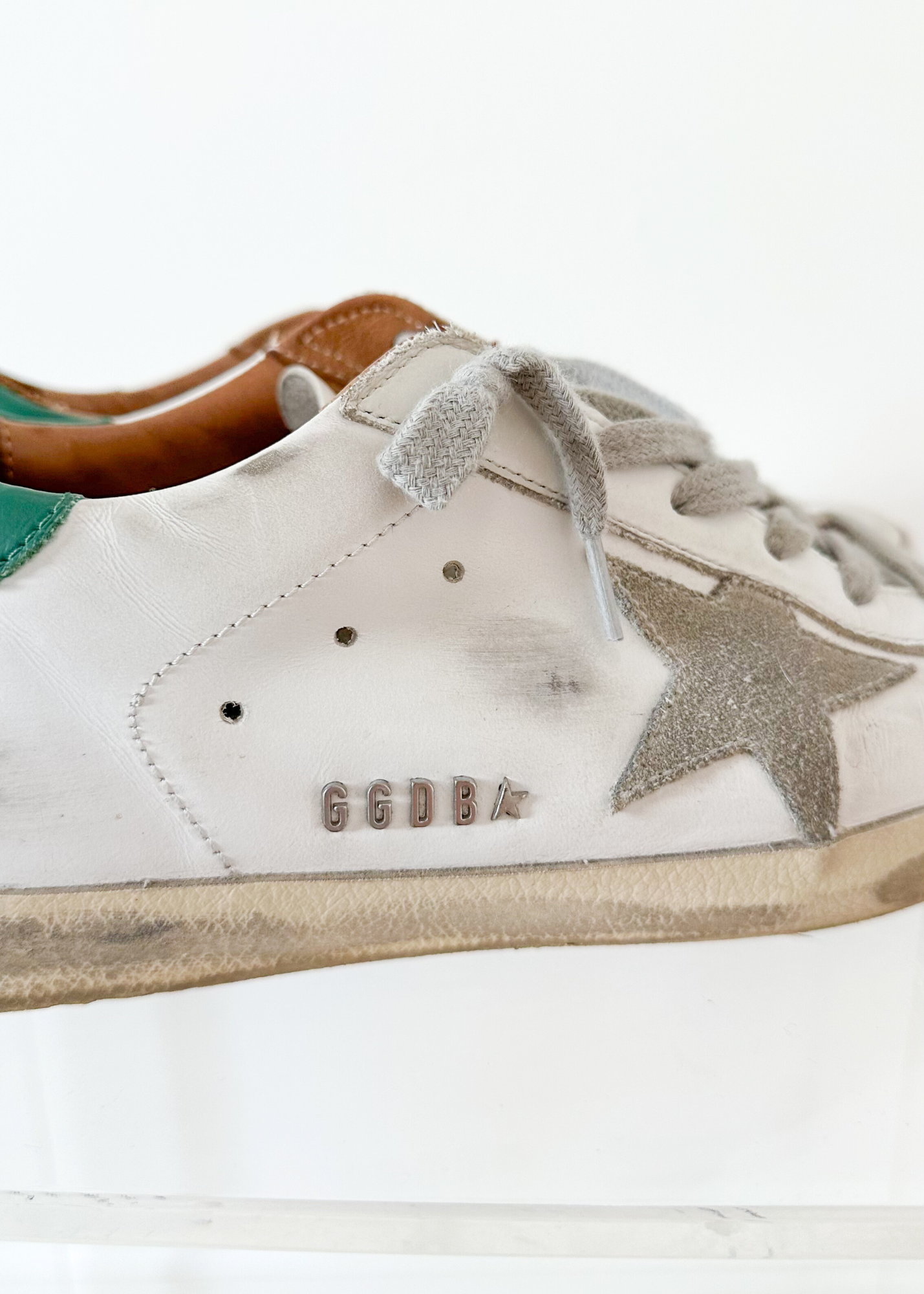 Golden Goose Super-Star White Green Leather Ice Gray Suede Low Top Sneakers Women's (EU 39 / US 9)
