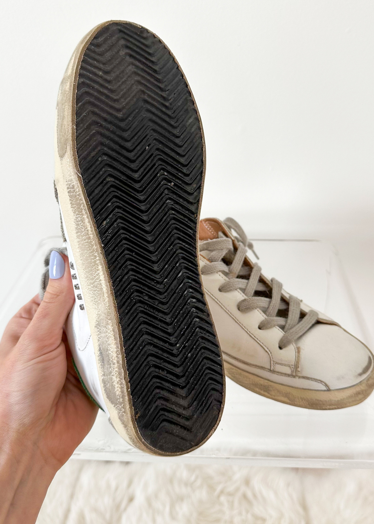 Golden Goose Super-Star White Green Leather Ice Gray Suede Low Top Sneakers Women's (EU 39 / US 9)