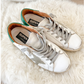 Golden Goose Super-Star White Green Leather Ice Gray Suede Low Top Sneakers Women's (EU 39 / US 9)