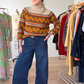 Vintage 70s Petti Glen Orange Brown and Yellow Knit Top (M)